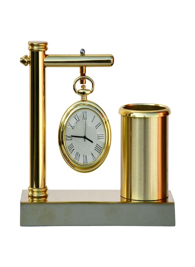 Saugat Traders Metal Hanging Table Clock with Pen Stand for Office Desk Organiser, Study Table Pencil Holder Home Decor Diwali New Year Corporate Gift for Client, Employee Office Decorative Gift Watch - Image 1